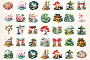 Japanese Garden Watercolor Clipart, an Illustration by DreamCafeArt (Thumbnail 2 of 7)