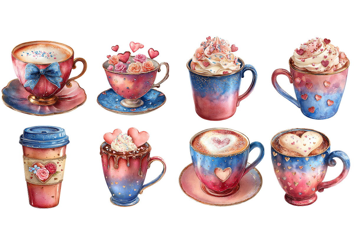 Valentines Coffee Cups Clipart, an Illustration by Craft Nest (Photo 4 of 9)