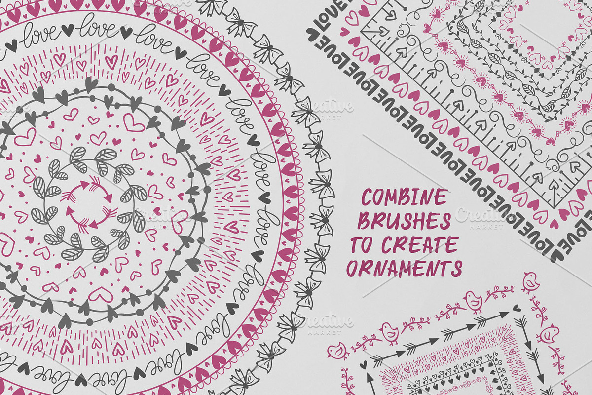 60 Hand Drawn Romantic Pattern Brush, a Brush Add-On by Mallinka (Photo 8 of 12)
