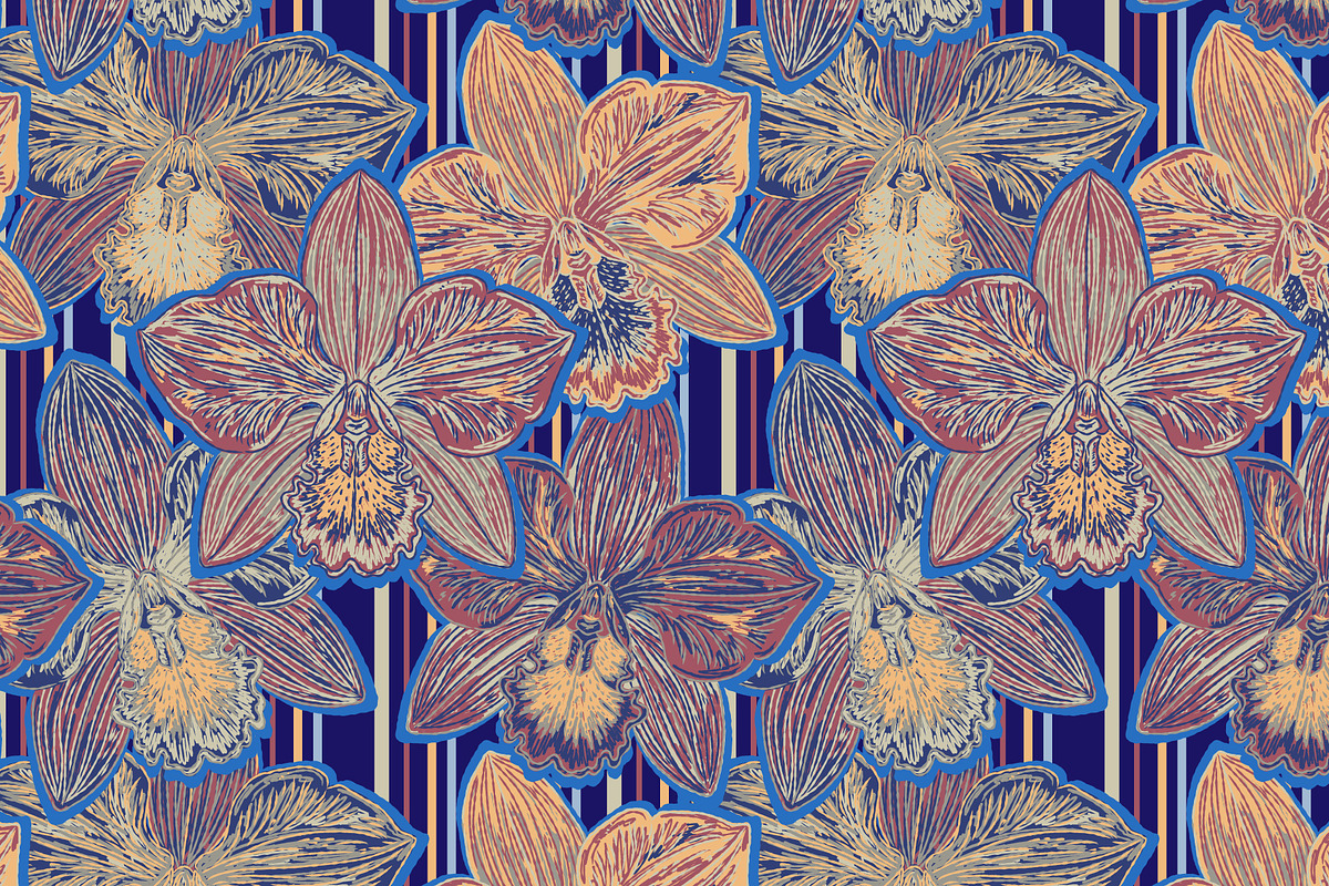 Orchid Floral Retro Botanical Flower, a Pattern Graphic by NayaChu (Photo 3 of 9)