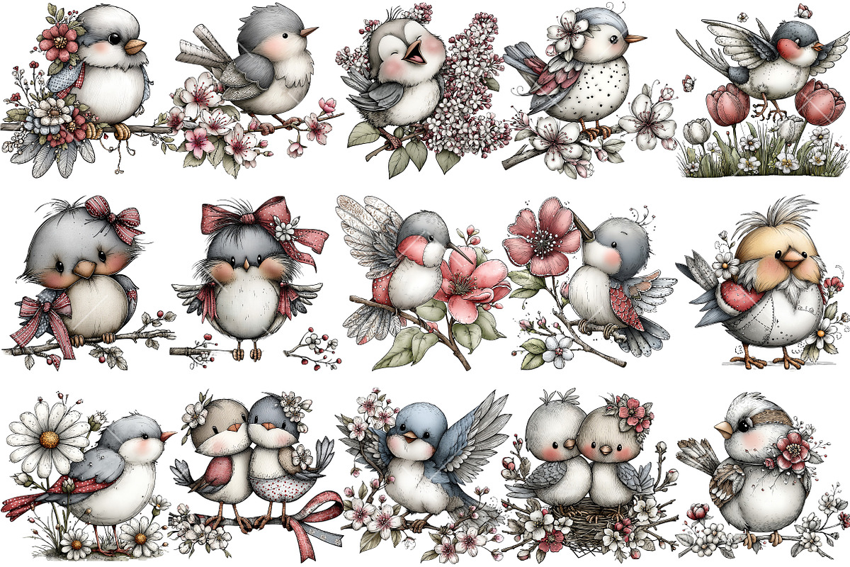 Whimsical Spring Bird Clipart, an Illustration by OK Design (Photo 3 of 6)