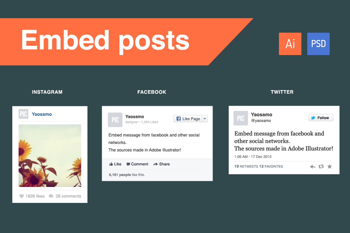 FB, Twitter & Instagram embed posts, a Templates & Theme by Samoylov