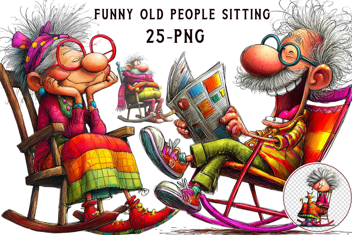 Funny Old people sitting Clipart, an Illustration by Libby Wishes (Photo 1 of 7)