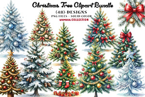 Christmas Tree Clipart Bundle, a Seasonal Illustration by CreationArt