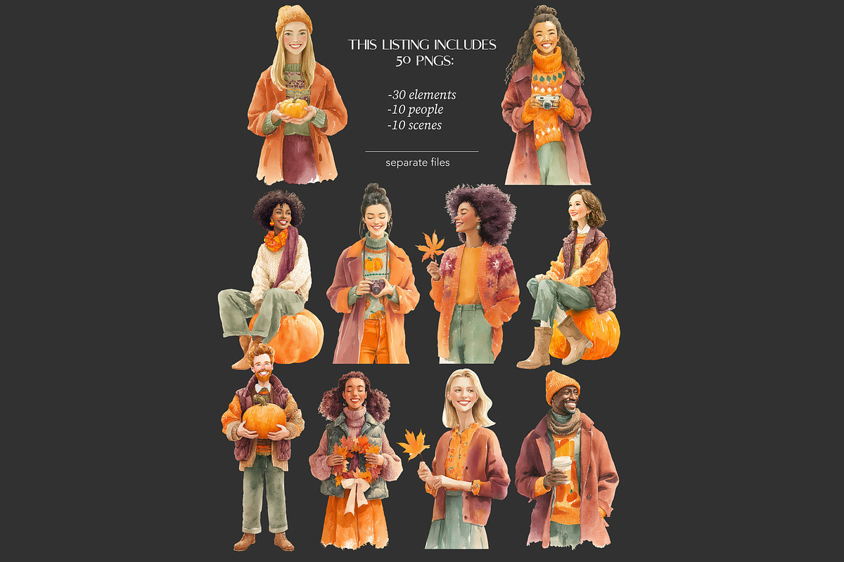 Autumn Clipart | Fall Pumpkins Image, a Seasonal Illustration by GlamArtZhanna (Photo 7 of 8)