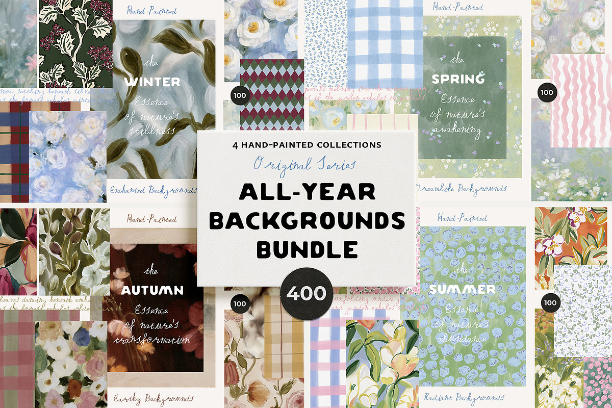 All-Year Seasonal Hand-Painted Backgrounds Bundle