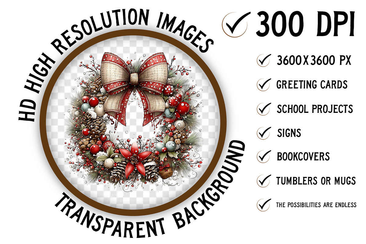 Whimsical Christmas Wreath Clipart, an Illustration by Craft Nest (Photo 5 of 11)