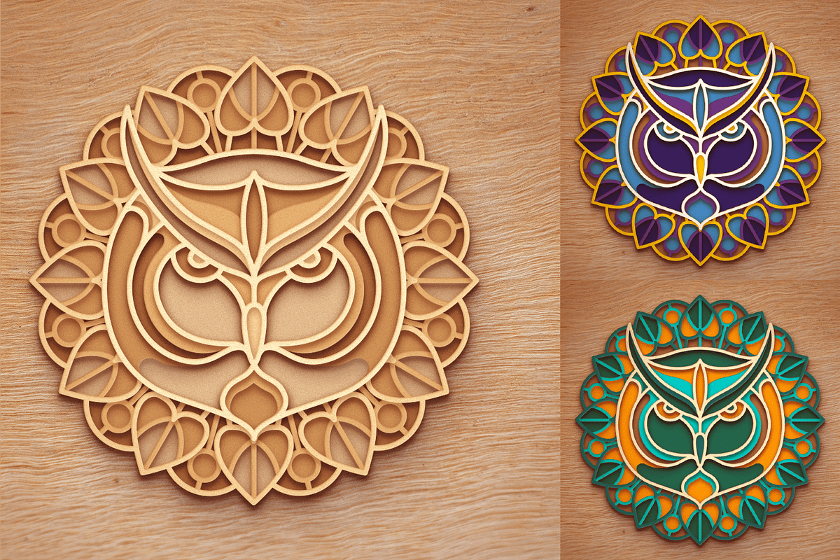 Owl 3D Mandala - SVG Laser cut file, an Object Graphic by Arshad Ali (Photo 6 of 8)