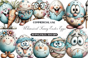 Whimsical Funny Easter Eggs Clipart, an Illustration by Black Bird Studio