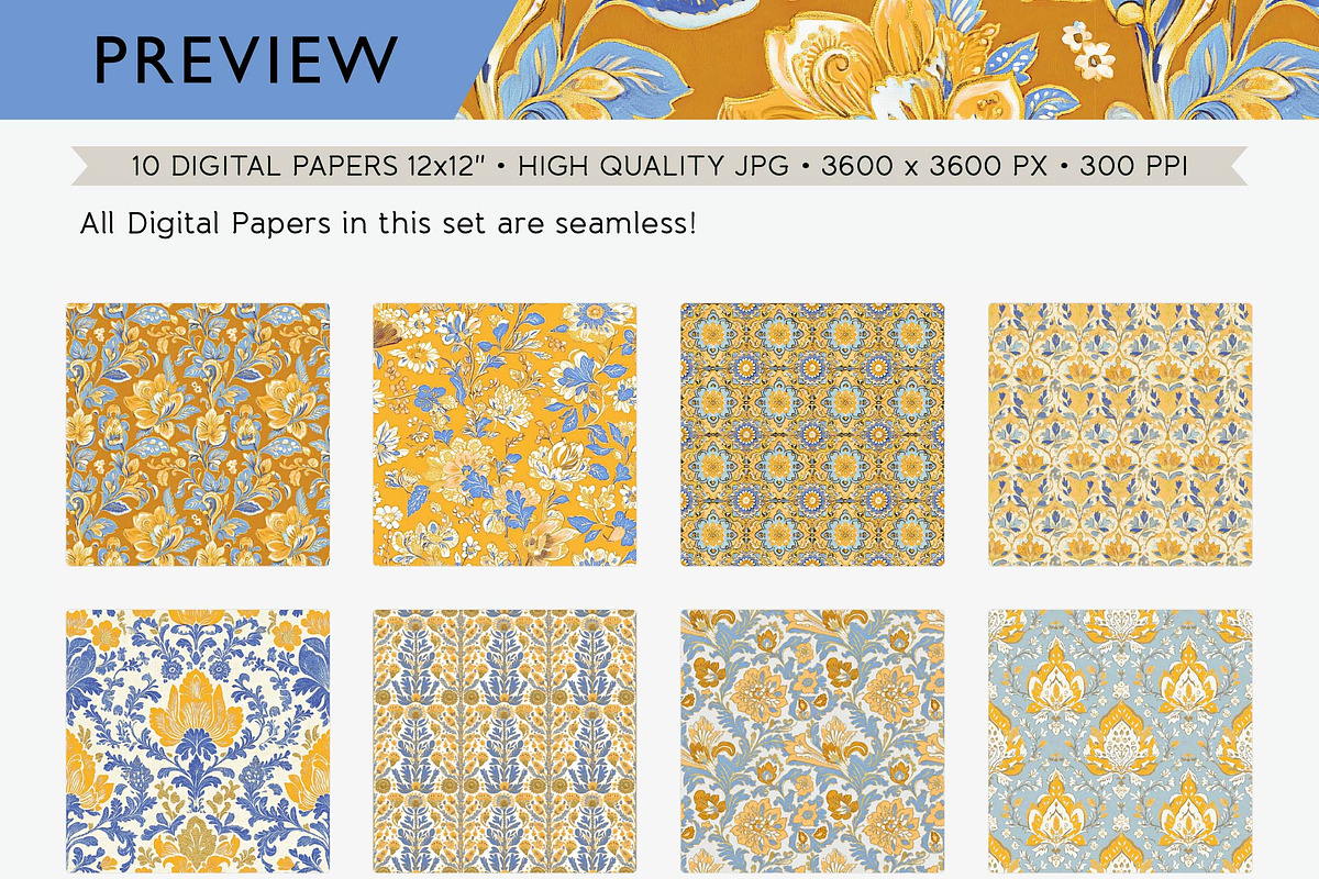 Batik Style Yellow Blue Patterns, a Texture Graphic by Maishop (Photo 4 of 4)