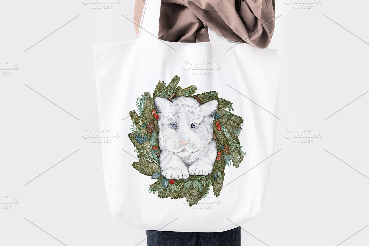 Tiger Christmas Wreath Watercolour, an Illustration by PawGraphic (Photo 8 of 12)