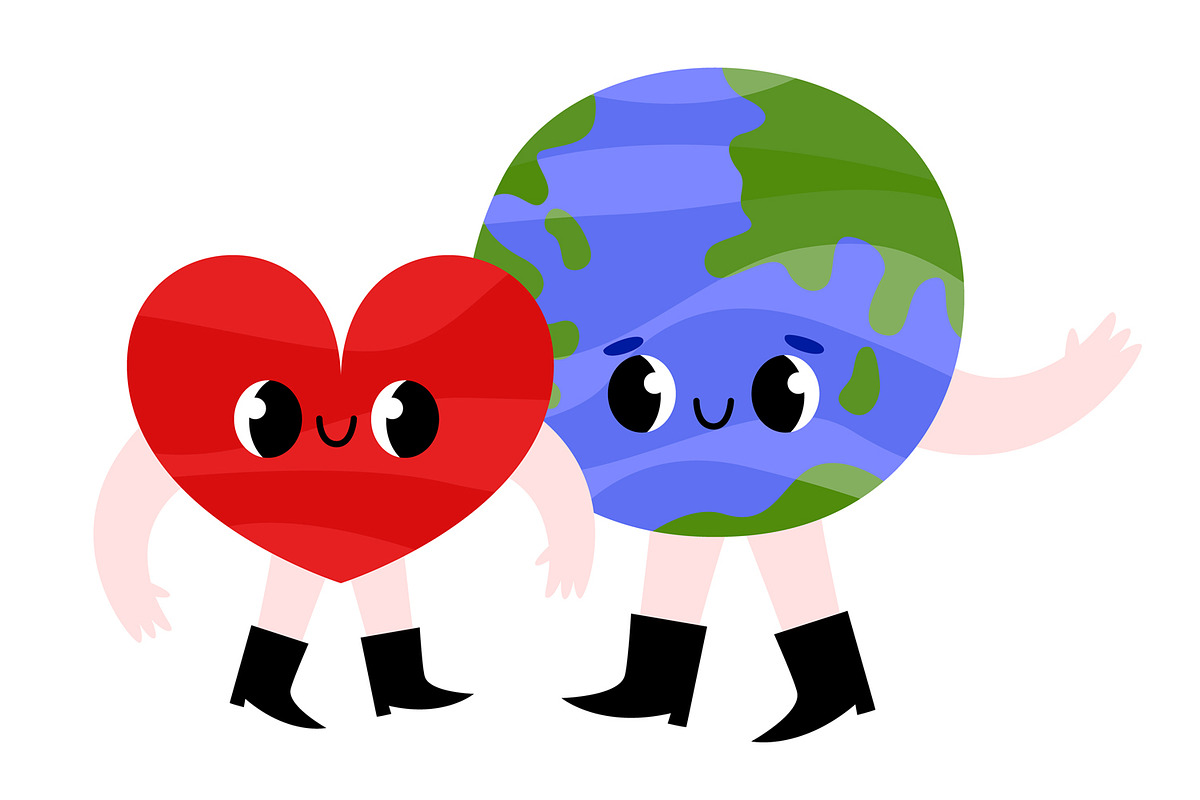 Cute Earth and Heart Character, an Education Illustration by the_myro (Photo 4 of 4)