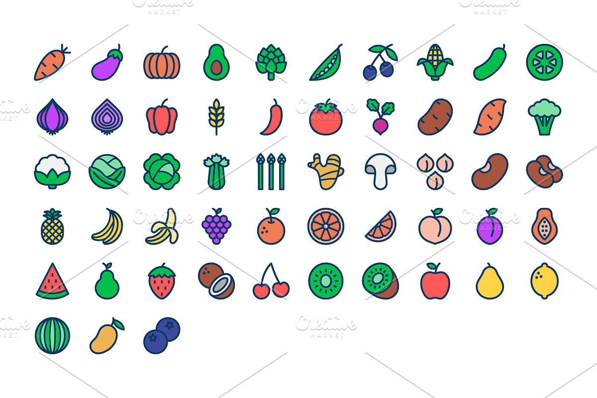 Fruit and Vegetables Line Icons, an Outline Icon by Abstracto-Create (Photo 4 of 7)