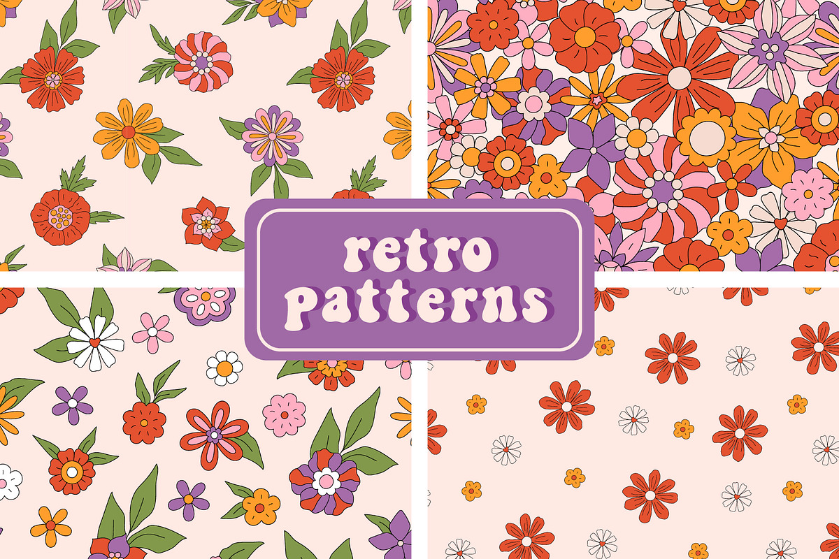 Retro Floral Patterns Collection, a Pattern Graphic by Viaireshop (Photo 1 of 5)