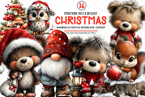 Festive Woodland Christmas Clipart, an Illustration by cherrydesign