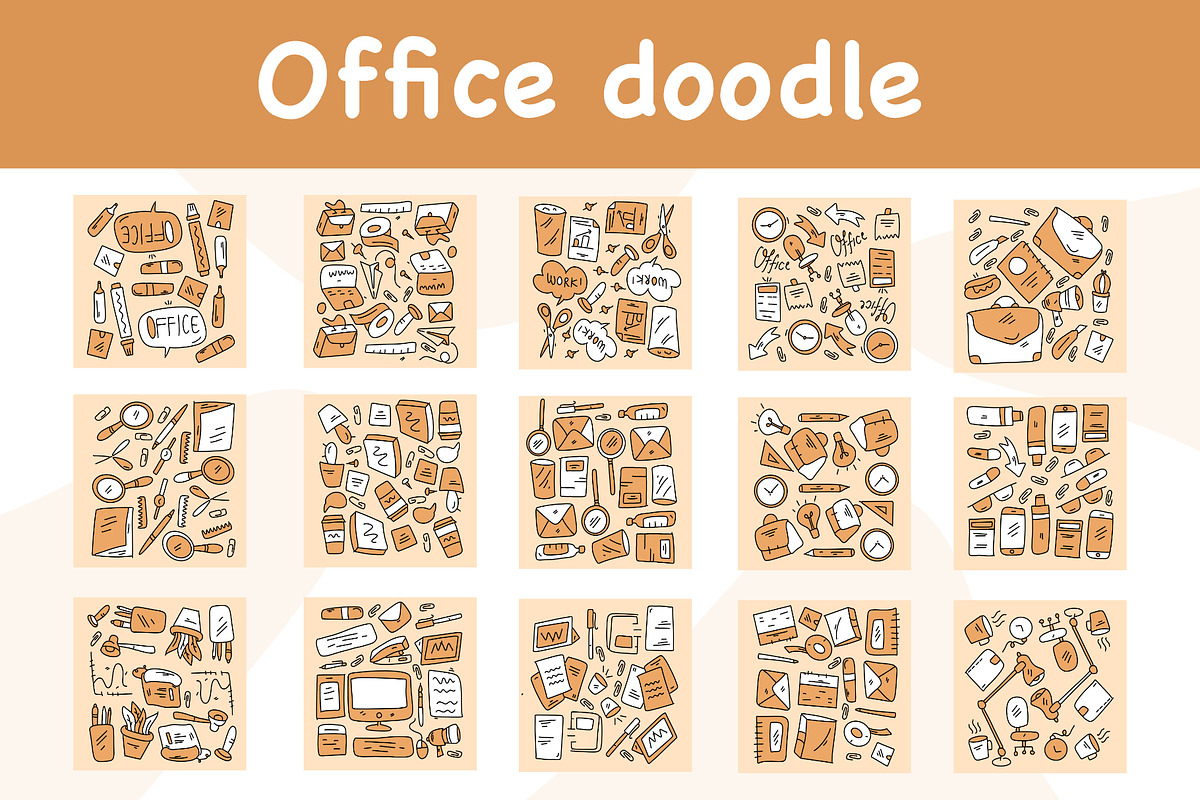 office icon doodle style bundle, an Object Illustration by foxndeer (Photo 1 of 4)