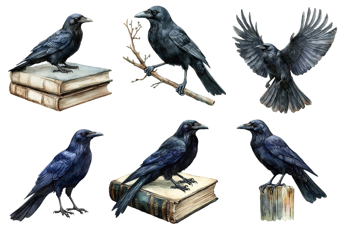 Vintage Ravens and Crows Clipart, an Illustration by Designworld (Photo 4 of 6)