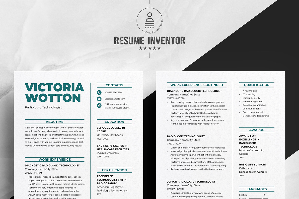 Simple & Sleek CV Template, a Resume Template by ResumeInventor (Photo 2 of 6)