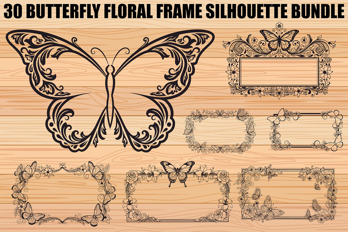 Butterfly Floral Frame SVG Bundle, an Illustration by Creativeshirt (Photo 1 of 31)