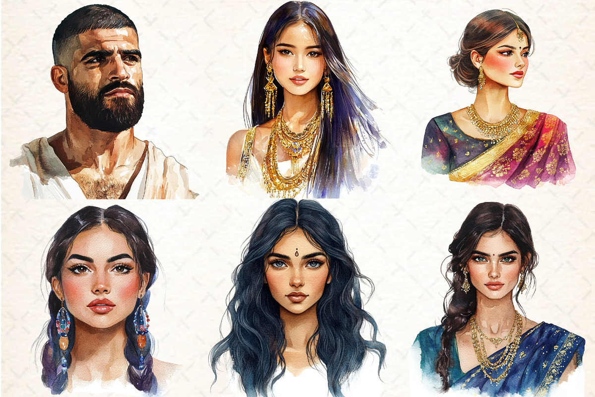 Ethnic Portrait PNG Set, an Illustration by DreamCafeArt (Photo 3 of 7)