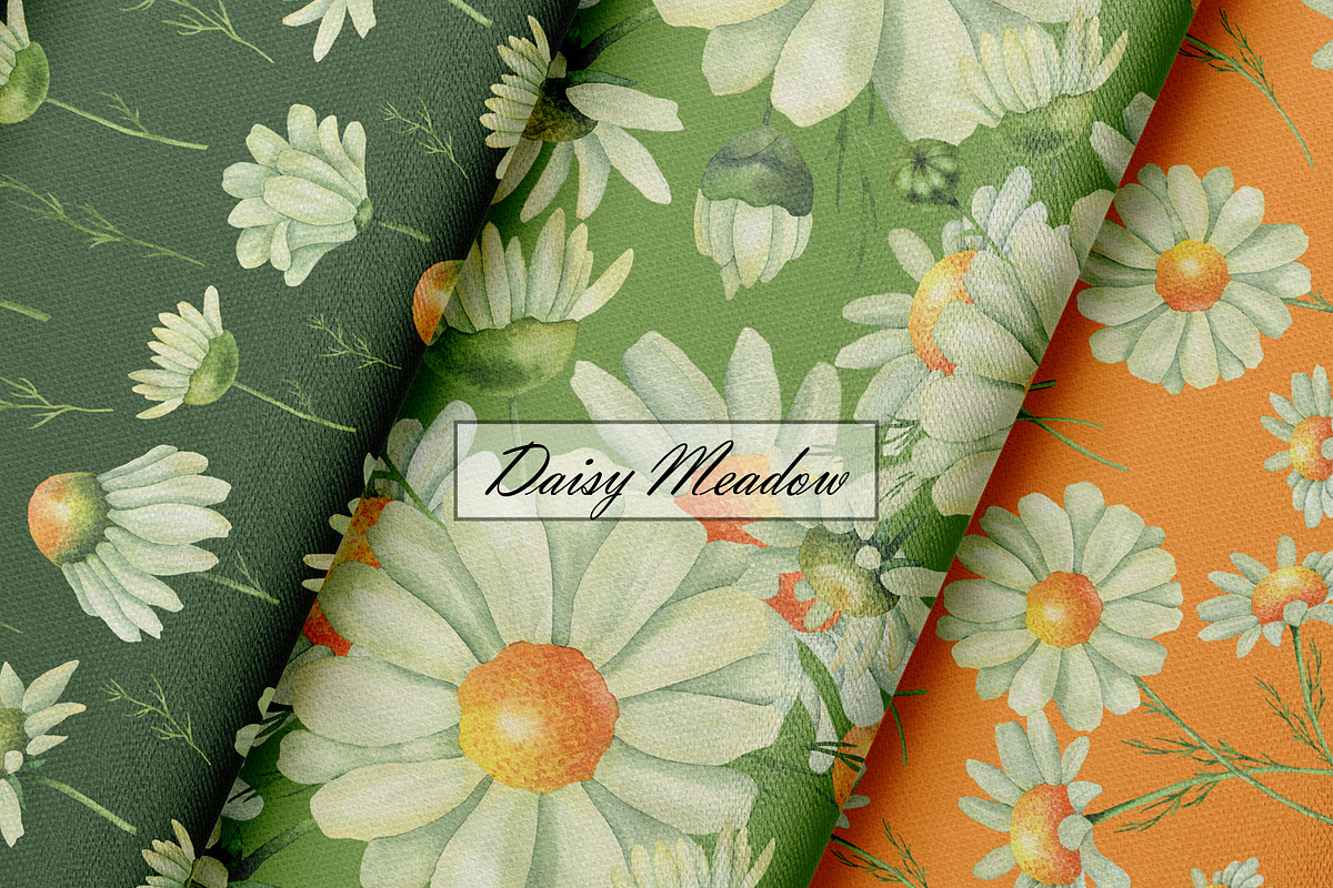 Watercolor Daisy Seamless Patterns, an Illustration by OlDm_Shop (Photo 5 of 10)
