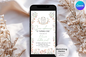 Floral Somebunny Phone Invite, an Invitation Template by Digital_Mind