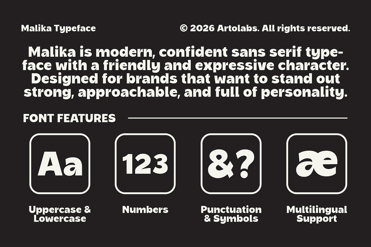 Malika | Warm & Bold Sans Serif Font, a Sans Serif Font by Artolabs (Photo 3 of 8)