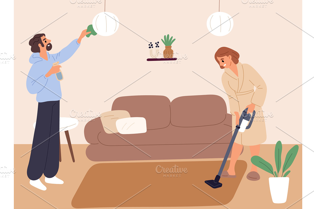 Man and woman are cleaning house, a Person Illustration by Vectorbuum