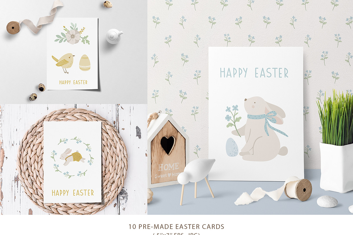 Easter BUNNY clipart & pattern, an Animal Illustration by polikarpovaart (Photo 8 of 10)