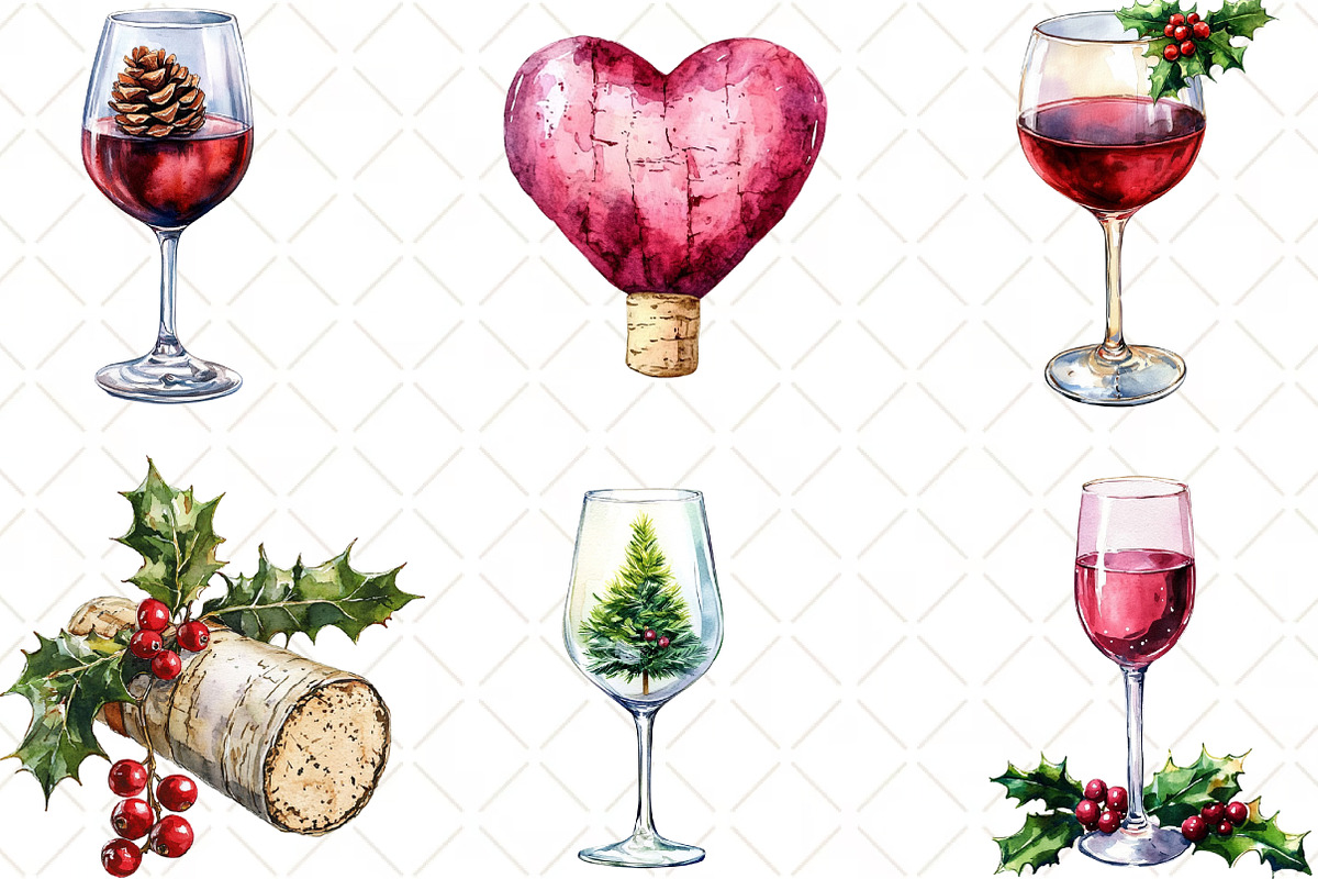 Christmas Red Wine Clipart, an Illustration by Black Bird Studio (Photo 4 of 6)