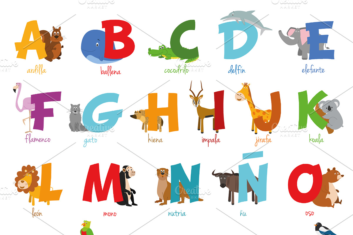 Spanish animal alphabet Vector, an Animal Illustration by asantosg