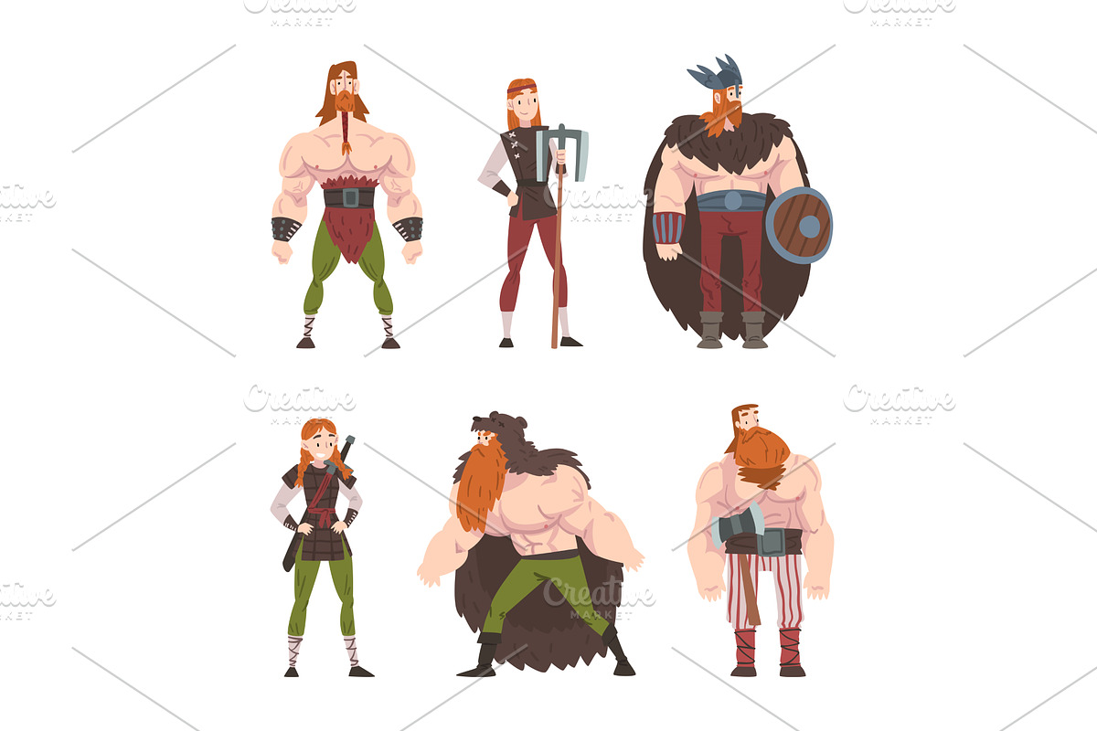 Viking Male and Female Character, a Person Illustration by TopVectors