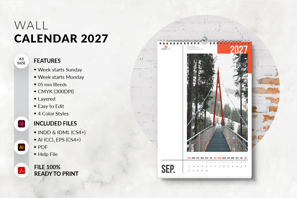 Minimal Wall Calendar 2027, a Stationery Template by MstArtwork (Photo 5 of 8)
