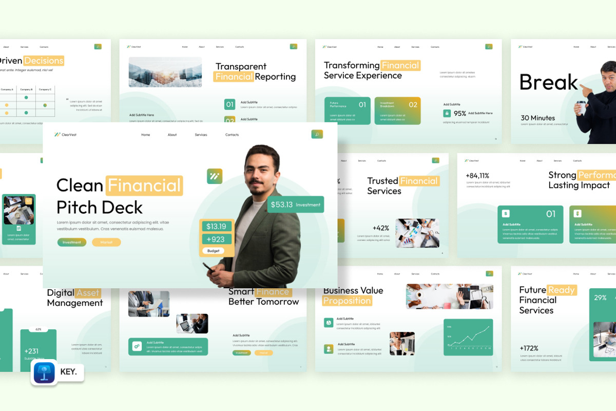 Clean Financial Pitch Deck Keynote, a Presentation Template by Loin Studio (Photo 1 of 4)