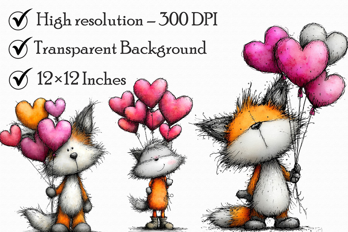Cute Valentine Fox With Balloons PNG, an Illustration by Libby Wishes (Photo 3 of 6)