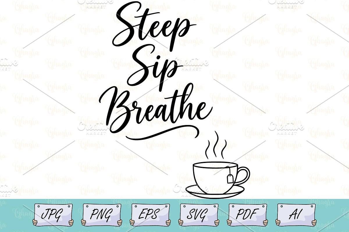 Steep Sip Breathe Tea Line Art, an Object Illustration by Ghagra (Photo 1 of 7)