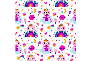 Funny Unicorn Cats Pattern. Cute