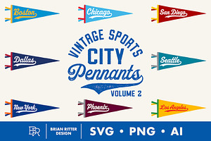 Vintage Sports City Pennants - Vol.2, an Object Graphic by Brian Ritter Design