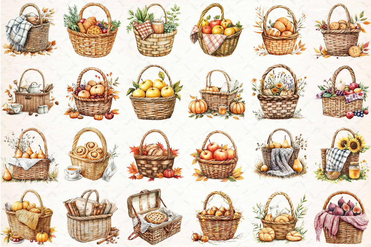 Picnic Basket in Fall Watercolor Cli, an Illustration by Libby Wishes (Photo 2 of 4)