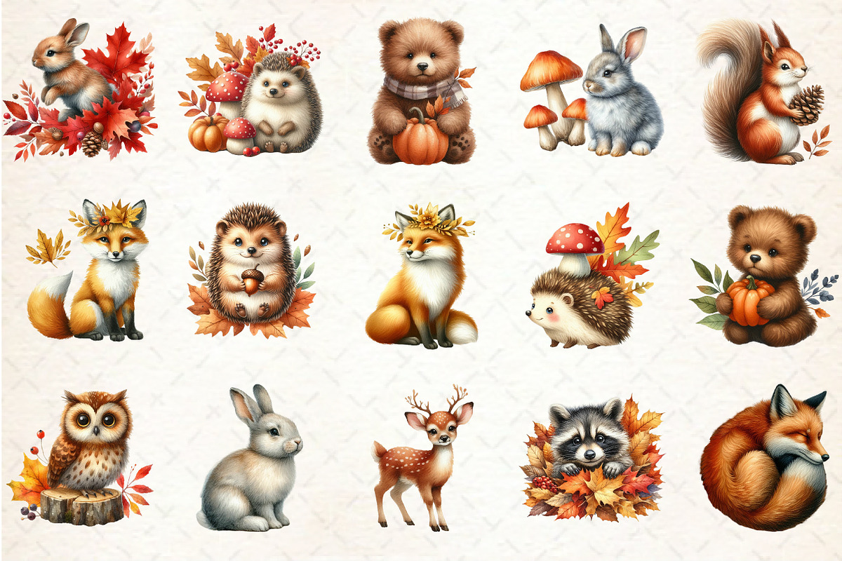 Watercolor Fall Woodland Clipart, an Illustration by Rose Art (Photo 2 of 4)