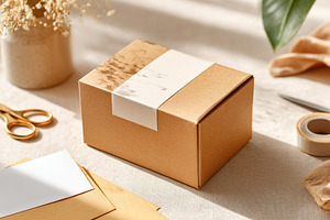 Craft box on a table with stationery and plant accents during afternoon light, a Beauty & Fashion Photo by AlyaAnd