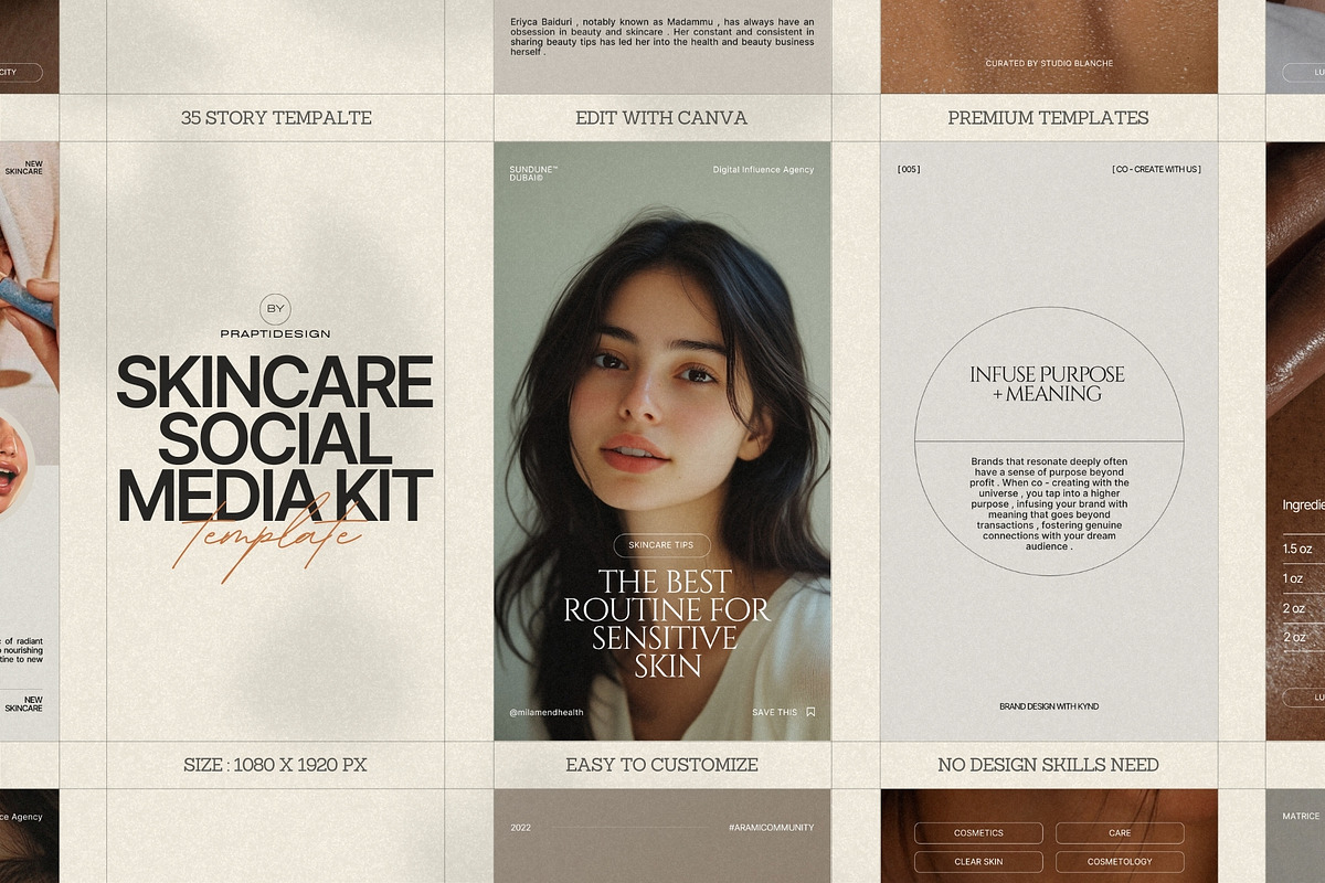 Skincare Story Templates Canva Kit
