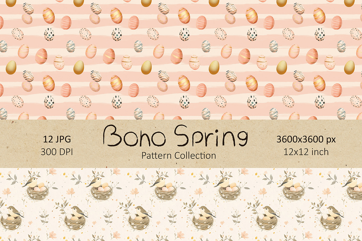 Boho Easter Spring Patterns Set, a Pattern Graphic by IrenKlm (Photo 7 of 9)