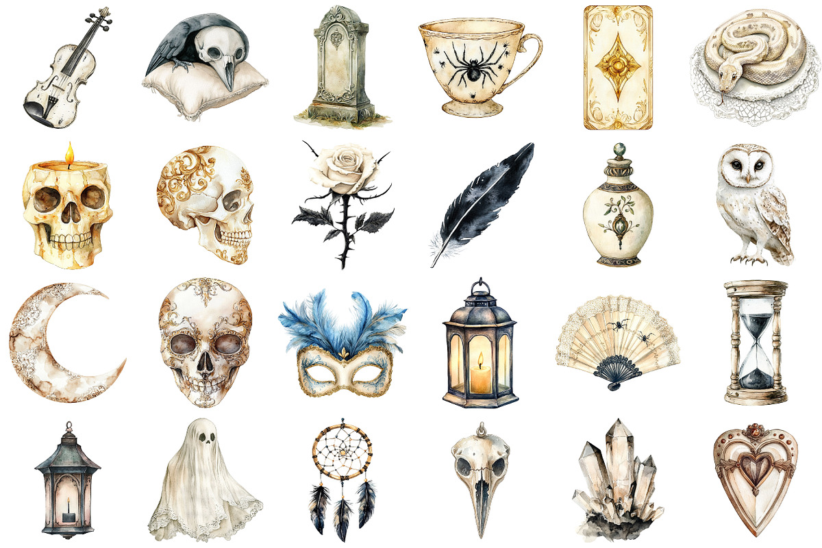 Watercolor Ivory Gothic Halloween, an Illustration by Daily.Designs (Photo 3 of 3)