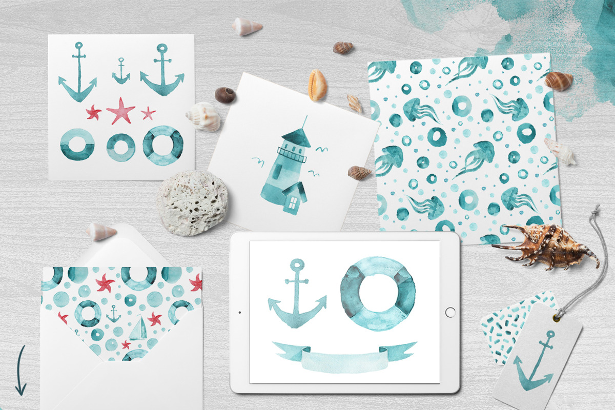 Marine Watercolor Collection, a Texture Illustration by WinWinFolly (Photo 2 of 7)