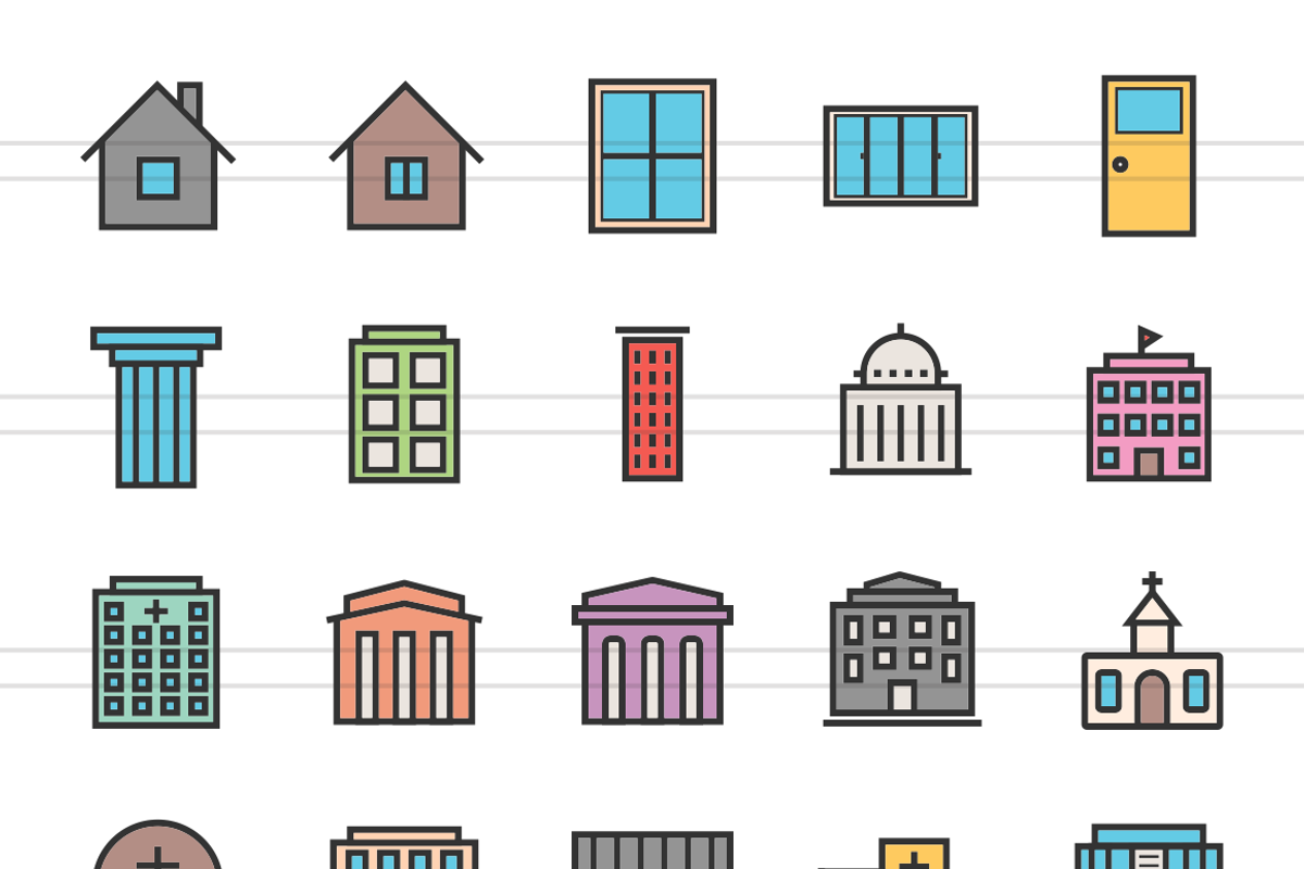 50 Buildings Line Filled Icons preview 2