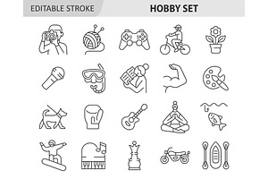 Hobby line vector icon set, an Outline Icon by ElineDesign