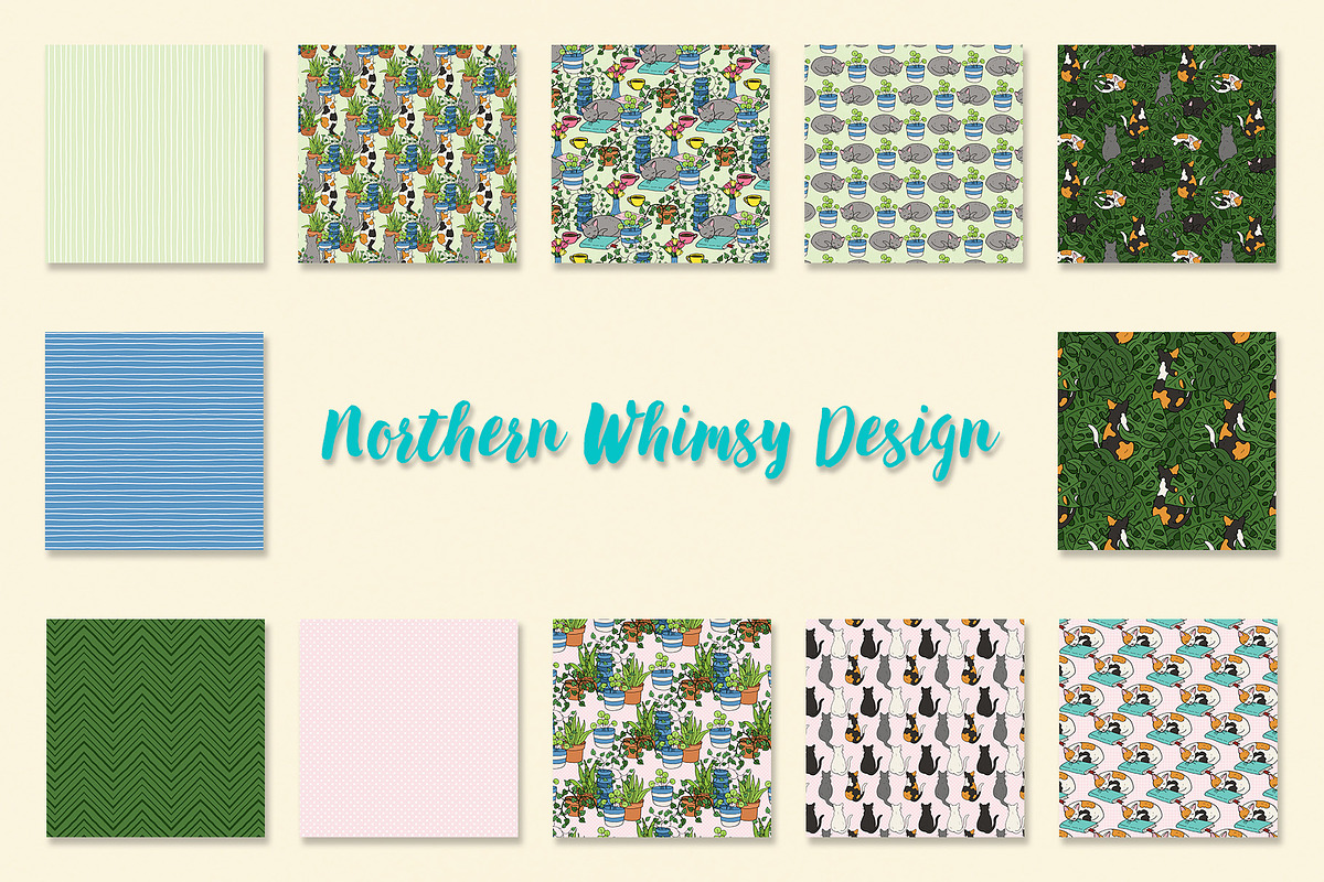 Cozy Cats, Books & Houseplants, a Pattern Graphic by Northern Whimsy Design (Photo 2 of 4)