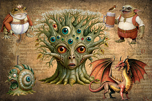 A cool set of fantasy monsters., a Decorative Illustration by Designs by Helen Trupak
