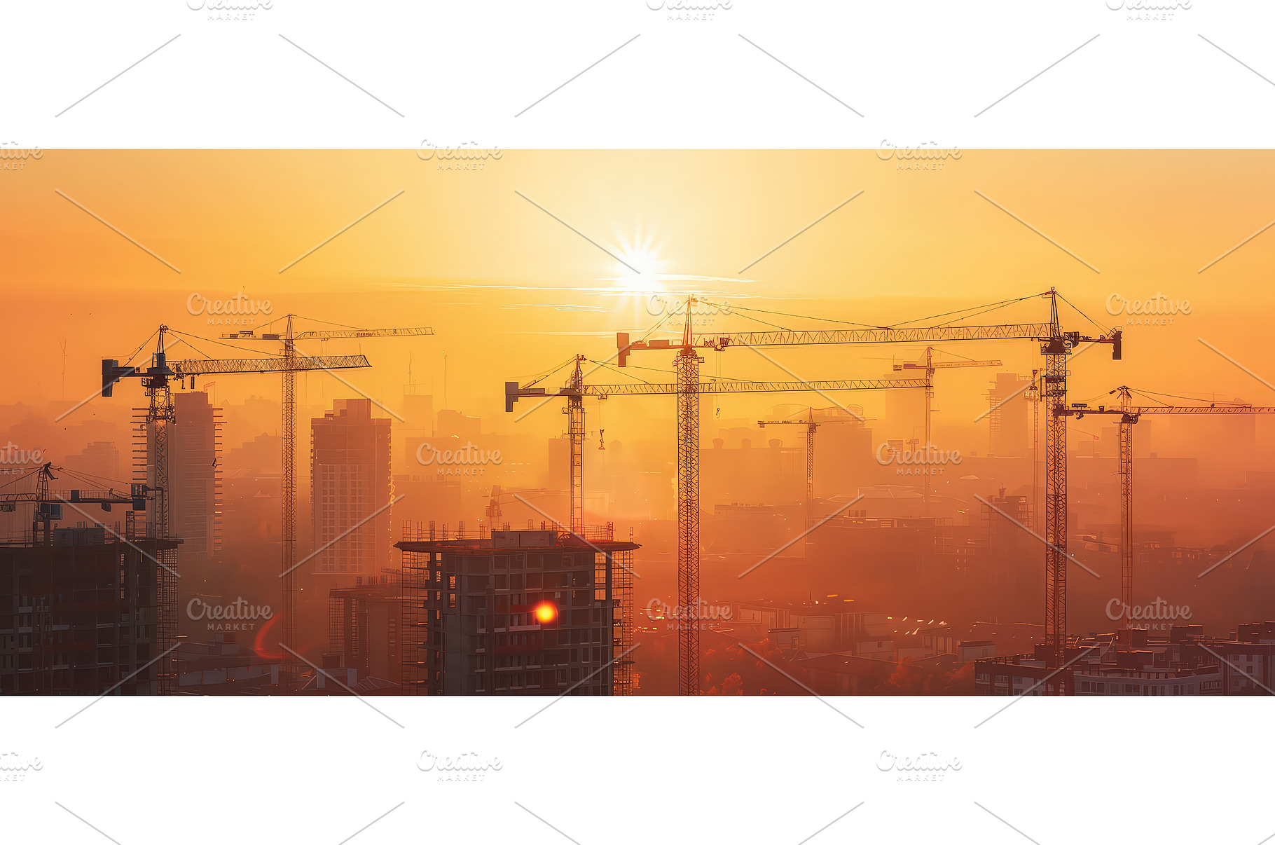 City construction cranes silhouetted, an Industrial Photo by piter.goskov